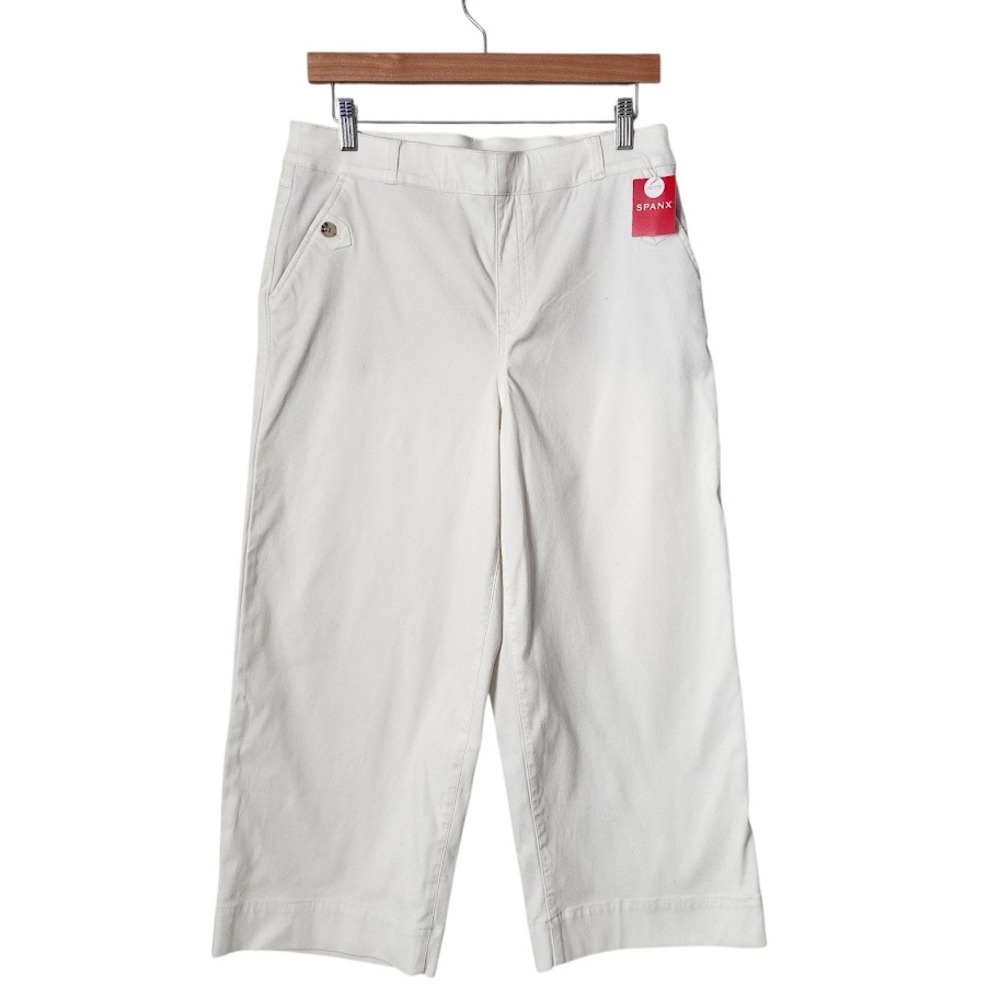 SPANX‎ Wide Leg Cropped Pants White Denim Stretch XLP Petite NWT